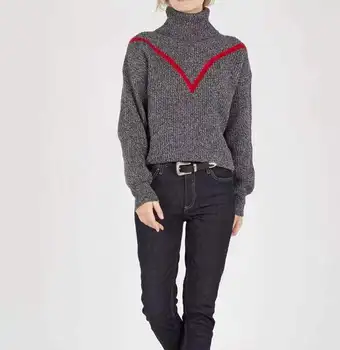 

Women's Turtleneck Sweater Hit Color Long Sleeve Loose Preppy Style Knitwear Pullover 2020 Autumn Winter Lady Tops