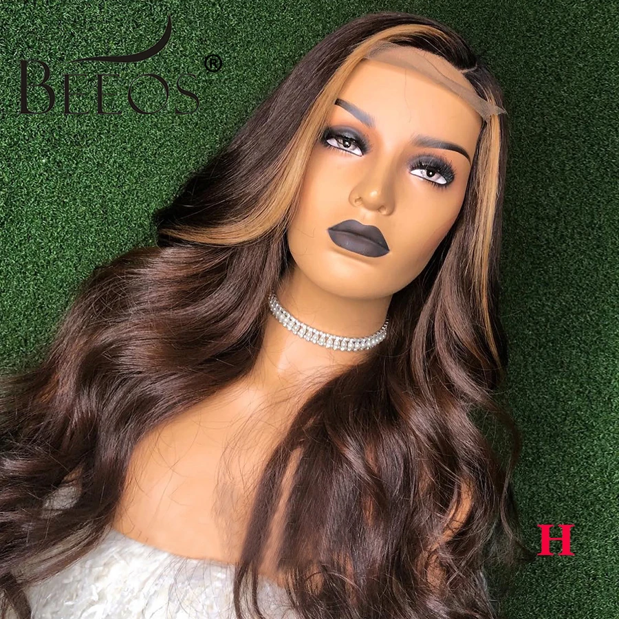 

4/27 Hignlight Colored 360 Deep part Lace Front Human Hair Wigs 180% Density Brazilian Remy Wavy Human Hair PrePlucked Hairline
