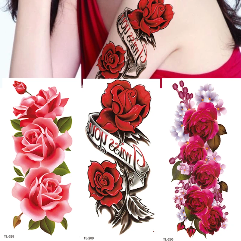 3Pcs Waterproof Temporary Tattoo Sticker Flower Rose Flash Butterfly