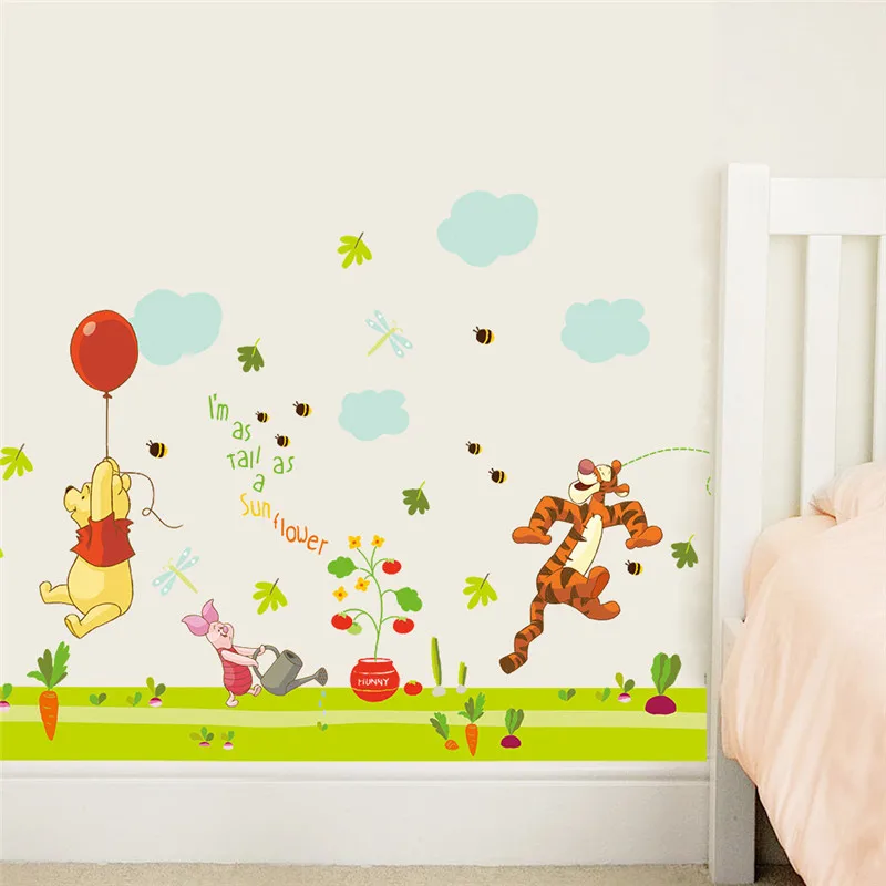 Disney Cartoon Winnie The Pooh Bear Wall Sticker For Kids Rooms Children DIY Art Mural Wall Decals Paper Baby Room Poster Mural