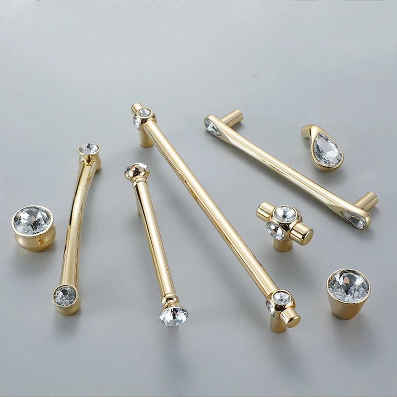 Gold Crystal Knobs Kitchen Handles Shoebox Closet Door Pulls Drawer Knobs Wardrobe