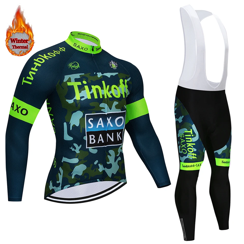 Maillot Ropa Ciclismo Invierno Tinkoff зимняя велосипедная футболка из теплого флиса с длинными рукавами, комплект велосипедная одежда - Цвет: cycling jersey set