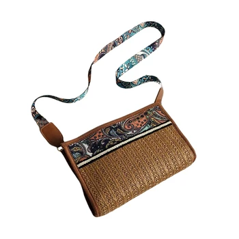 

2020 Women Ethnic Bohemian Messenger Handbags Lightweight Handmade Shoulder Bag Ladies Summer Straw Beach Bag for Travelling