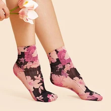 Женские носки с принтом, летние модные эластичные короткие носки по щиколотку, женская уличная одежда, тонкие винтажные забавные женские носки с цветами