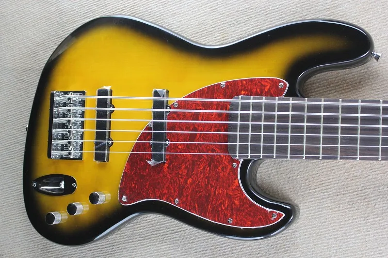 Custom Shop Высокое Качество ДЖАЗ 6 струны Закат Желтый бас гитара с активными звукоснимателями@ 31