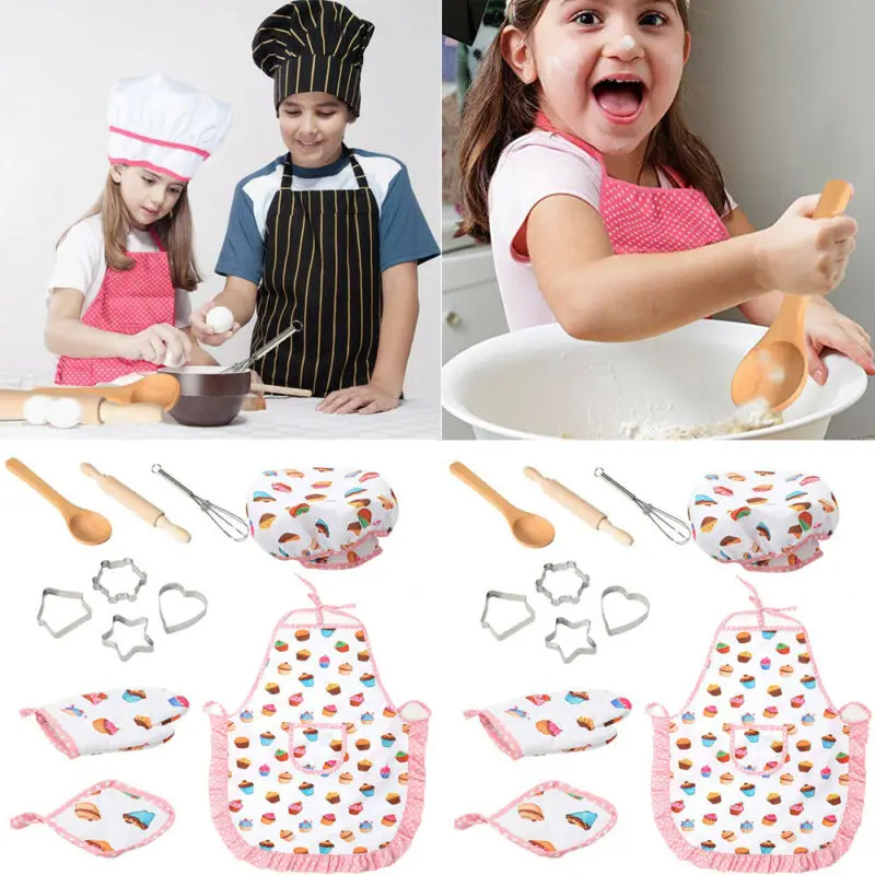 Kids Baking Gadgets Set Mitt Kneading Stick Spoon Apron Egg Beater Small  Cloth Kit Kitchen Tools 