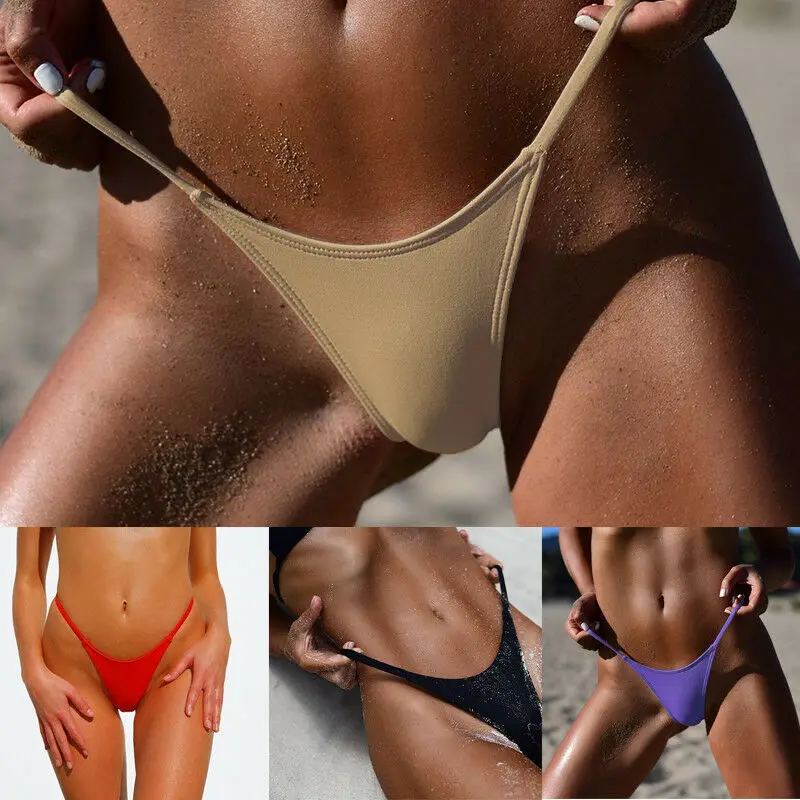 Womens Bikini Pants Sexy Solid Color Low Waist G-String Brazilian Thongs Swimwear Swimsuit Bottom 2020 Hot Sale Summer | Спорт и