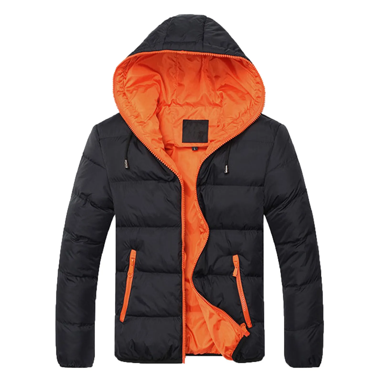 2021 Men Winter Casual Coat Color Collision Zipper Hoodie Cotton-padded Jacket Coat High Quality Comfy Daily Jacket Chaquetas 2
