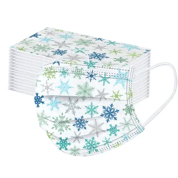 

50pc Disposable Face Mask Christmas Printed 3 Layer Filter Breathable Mask With Elastic Earloops Adult Face Mouth Mask Masque