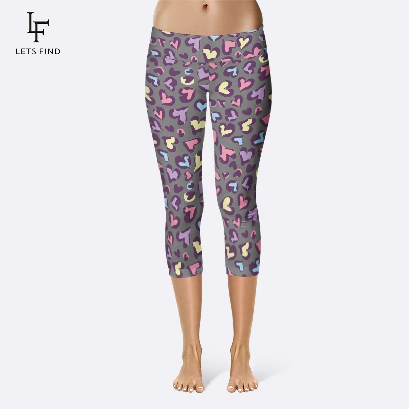 LETSFIND 220gsm Double Side Brushed Milk Silk Colorful Heart Print Women Mid-Calf Leggings High Waist Plus Size Capri Leggings LETSFIND 220gsm Double Side Brushed Milk Silk Colorful Heart Print Women Mid-Calf Leggings High Waist Plus Size Capri Leggings