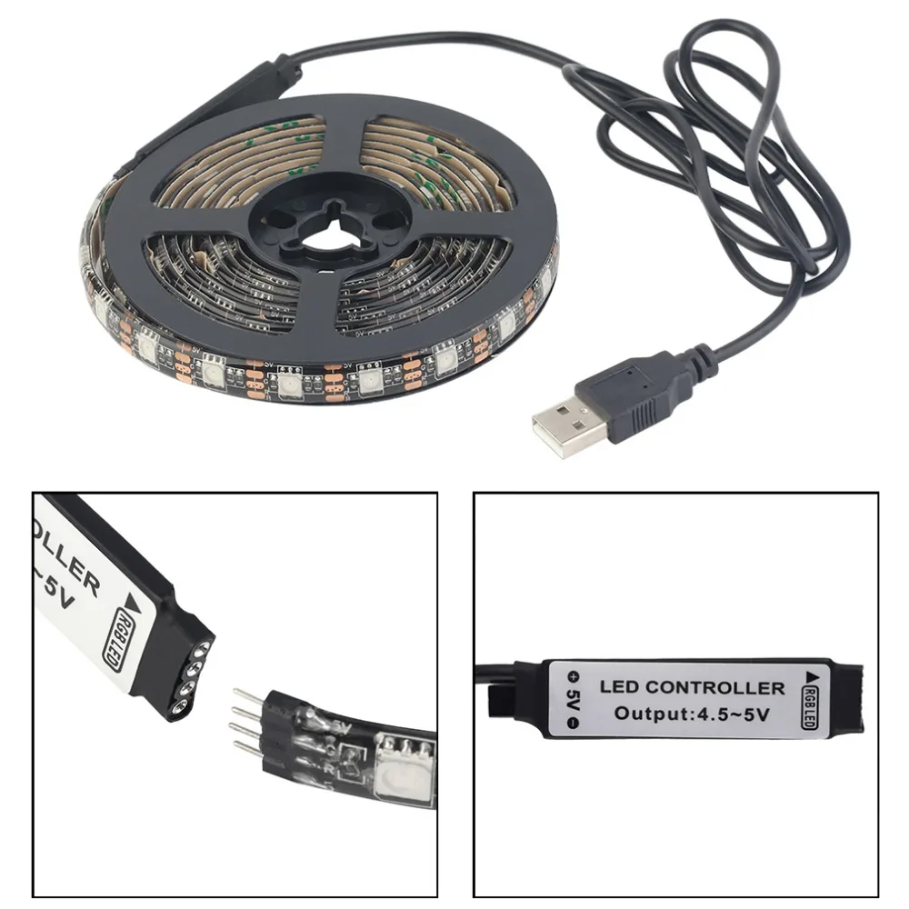 12 RGB 5050 SMD светодиодные ленты лампы Водонепроницаемый гибкий светодиодный свет ленты USB 5 в рождественское декоративное освещение черная полоса света