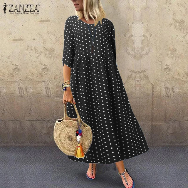 2021 Summer Bohemian Printed Dress ZANZEA Long Maxi Dresses Women Vintage Vestido Robe Pleated  Femme 3/4 Sleeve Tunic 4