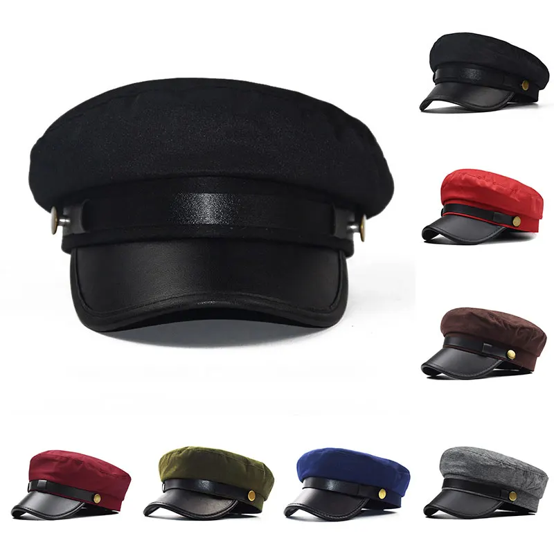 Женская кепка из искусственной кожи с пряжкой и плоским верхом, хлопковая шапка, восьмиугольная Женская кепка в стиле милитари, Модная элегантная женская шапка, Лидер продаж