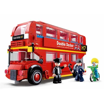 

London Double-decker School Bus City Set UK Building Blocks Sluban 0708 Compatible City King Model Bricks for Kids Toys