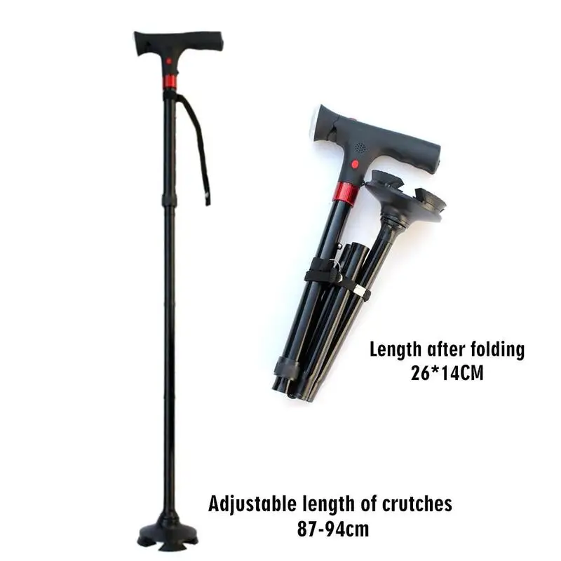 New Telescopic Folding Canes LED Light Aged Walking Sticks Poles For The Elder Ski Camp Telescopic Baton Outdoor Poles Crutch