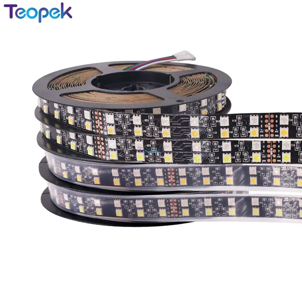 

5050 Double Row LED Strip 120LEDs/m 5M DC 12V Black /White PCB RGBWW LED Light Flexible Tape White Warm White RGB RGBW