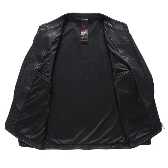 VROKINO Brand Men's Fashion Motorcycle Jacket Casual Stand Collar Men's Black Blue PU Long Sleeve Coat Large Size M-4XL
