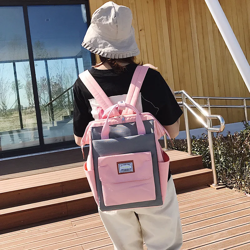 

2019 New Style Korean-style INS Super Fire Backpack Women's Contrast Color Large-Volume Clamping Opening Oxford Packsack College