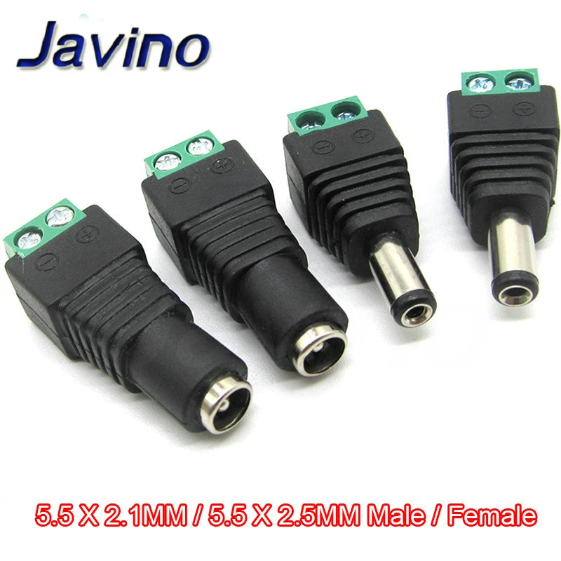 

5.5mm x 2.1mm/2.5MMFemale Male DC Power Plug Adapter for 5050 3528 5060 Single Color LED Strip and CCTV Cameras