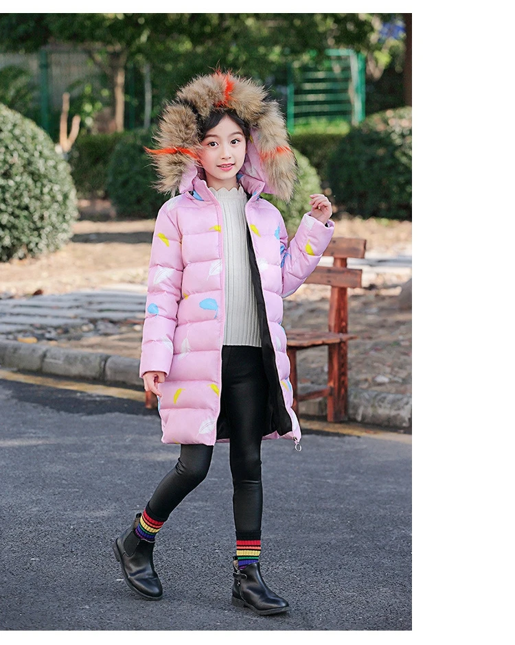 Зимняя теплая куртка для девочек Детская парка с хлопковой подкладкой и меховым воротником и капюшоном осенне-зимние комбинезоны для девочек-подростков с граффити