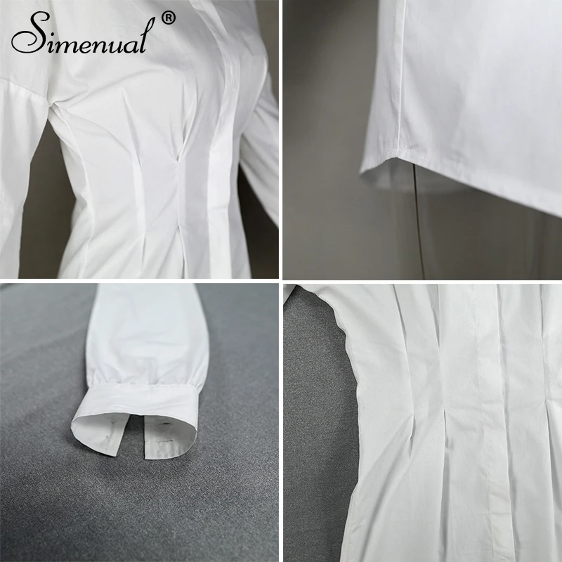 Simenual однотонное Белое Женское Платье-рубашка Мода осень с длинным рукавом сексуальные мини облегающие платья узкие базовые короткие платья с рюшами