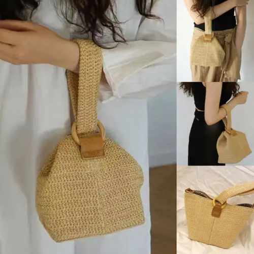 Женские сумки для девушек, ручная плетеная Сумка из ротанга, соломенная плетеная сумочка, сумка через плечо в богемном стиле, Пляжная летняя пляжная сумка
