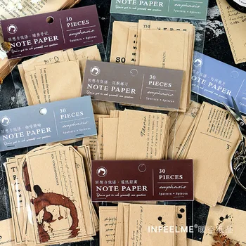 

JIANWU 30pcs Retro Kraft Paper Memo Pad English journal Decorative Material paper Scrapbook DIY Collage Stationery