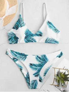 

2020 New Split Bikini Swimsuit Leaves Printed Bikini Swimsuit Sexy Bathing Suits Bikinis Thong Bikini