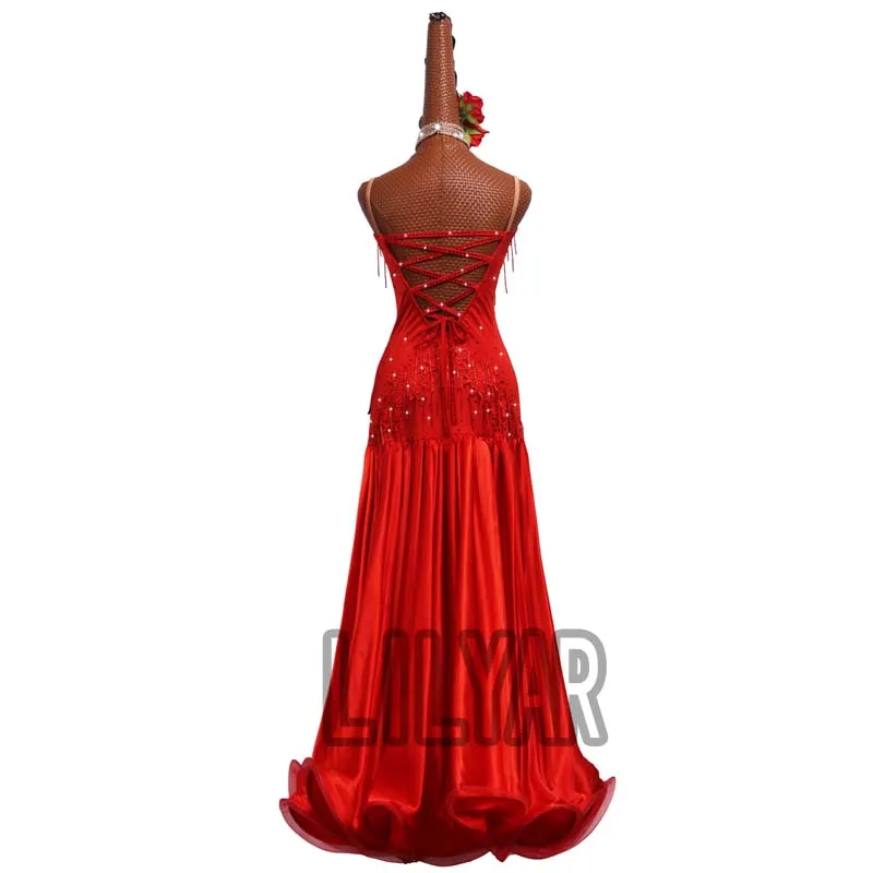 Ballroom Dance Standard Skirt Competition Costumes Performing Dress Customize Adult Kids Red Embroidered