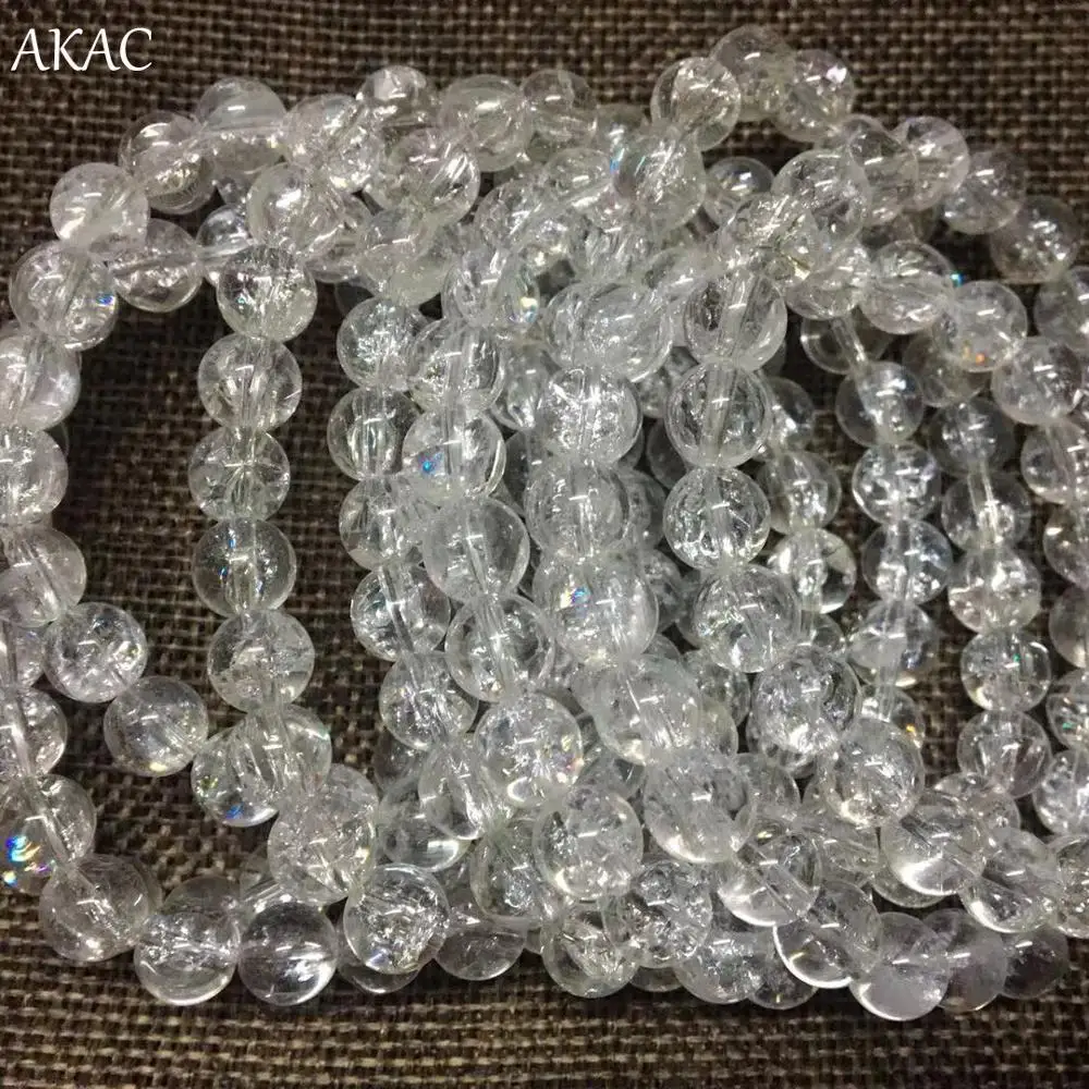 AKAC approx8mm/10mm натуральный белый треснутый Радуга Гималайский энергетический кварцевый браслет бусины approx22beads/браслет