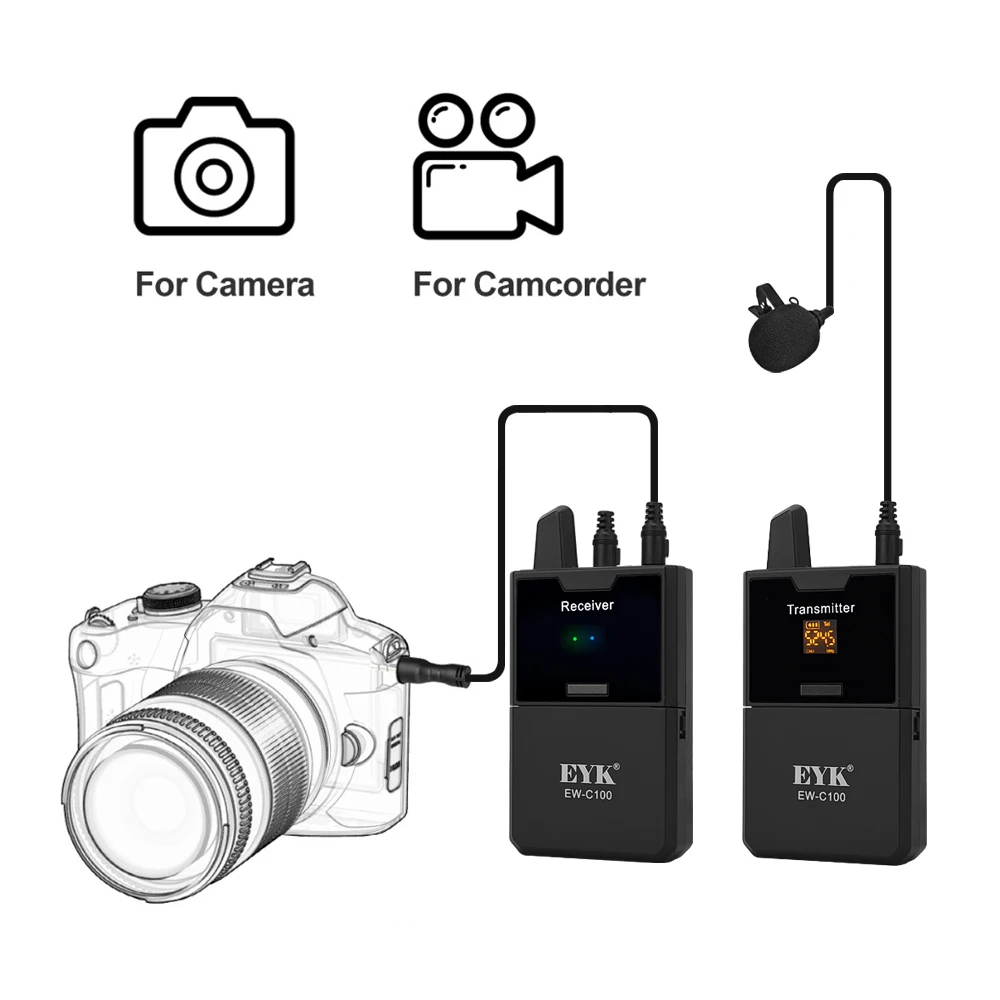Microfone de Lapela com Função Áudio para Telefones Uhf sem Fio Câmera Lapela Monitor Dslr dv Filmadora Webcast Eyk Ew-c102 Mic - Image 2