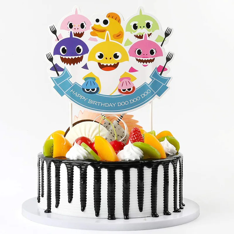 

Creative Cartoon Small Shark Birthday Happy Cake Inserting Card Children Birthday Party Dessert Table Decoration Decorative Flag