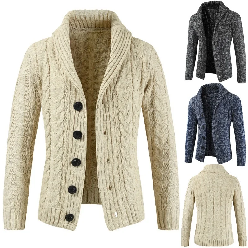 ZOGAA/ осень-зима, мужской кардиган, свитера, утепленные мужские свитера с длинными рукавами, отложной воротник, пуговицы, вязаные теплые свитера