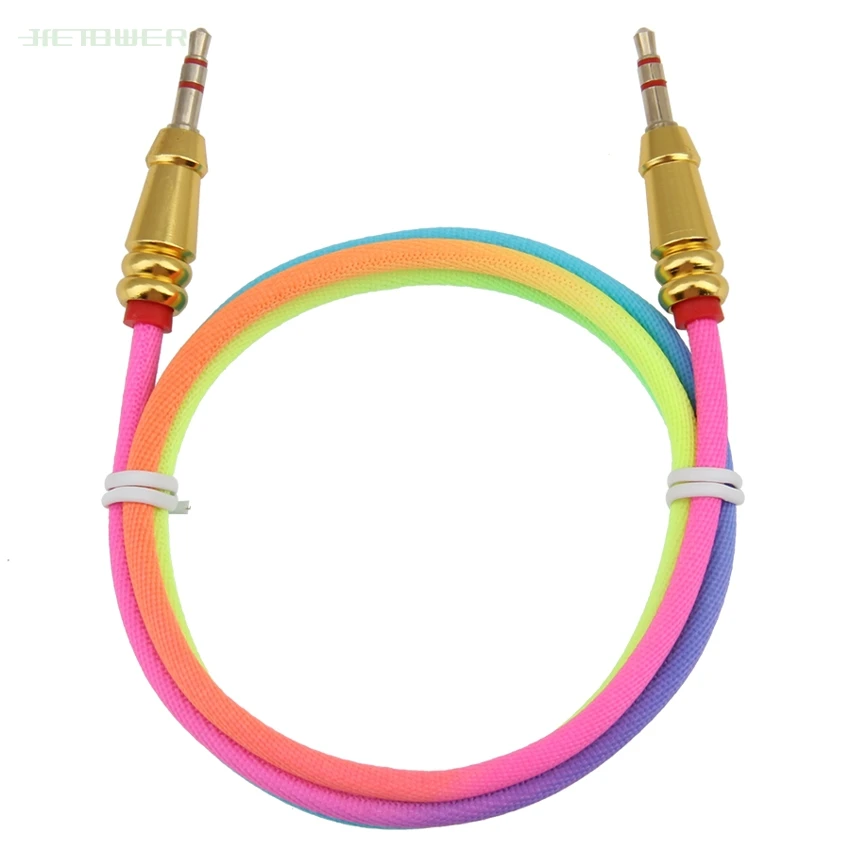 200pcs Audio Cable 3 5mm Jack Male To Male Rainbow Round Bullet Cloth Aux Cable for IPhone 6 6S Car Headphone Wire Line Aux Cord