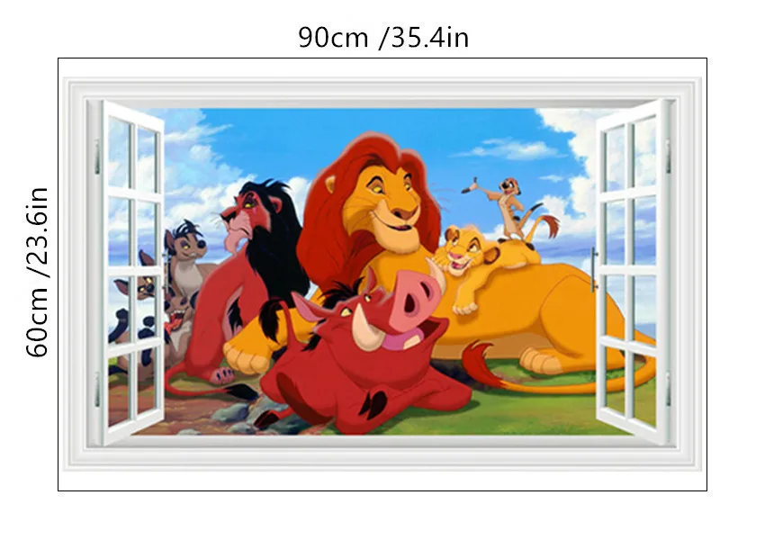 B304 Лев мультфильм настенные наклейки Король животных поддельные 3d Виниловые Наклейки На Окна наклейки в детскую комнату украшения постер фильма 90*60 см 4 стиля - Цвет: B304