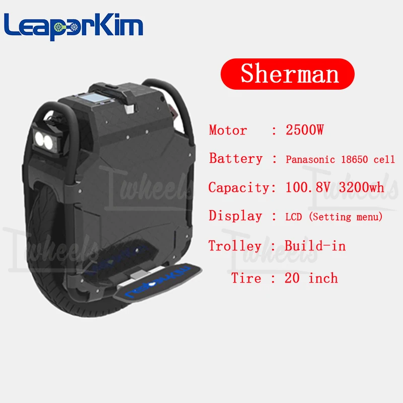 US $2.999.00 Latest date Veteran Sherman 20 inch offroad electric unicycle 3200wh battery 2500W motor LCD display new brand Leaperkim EUC