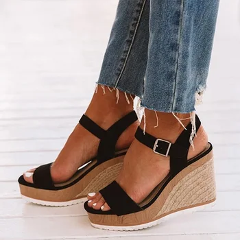 

Women Sandals 2020 ping Wedges Shoes High Heels Casual Platform Print Comfortable Summer Ankle-strap Shoes Woman Sandals