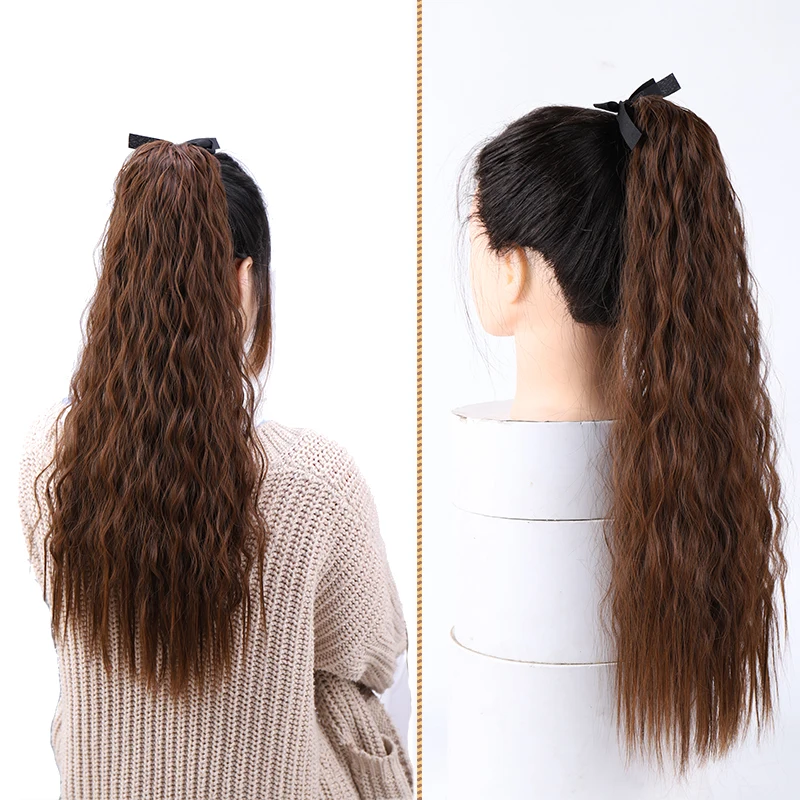 AILIADE синтетические 22 дюйма длинные Надувные вьющиеся волосы конский хвост наращивание волос шнурок термостойкие коричневые волосы для наращивания