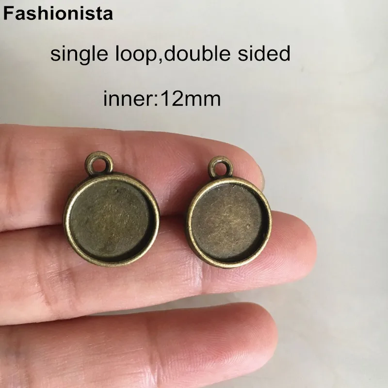 antique bronze silver color AM737 10pcs 12mm round match metal cameo cabochon base settings tray blank flower floral pendant drop charm