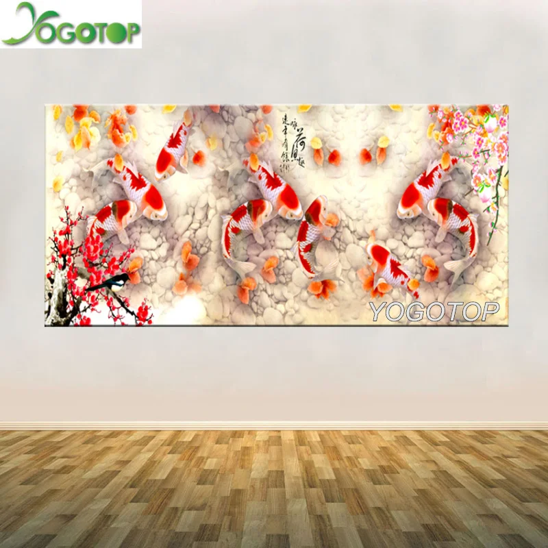 Large diy Diamond embroidery Chinese Abstract Nine Koi Fish Lotus full diamond painting Feng Shui Wall Art Picture YY1614 | Дом и сад