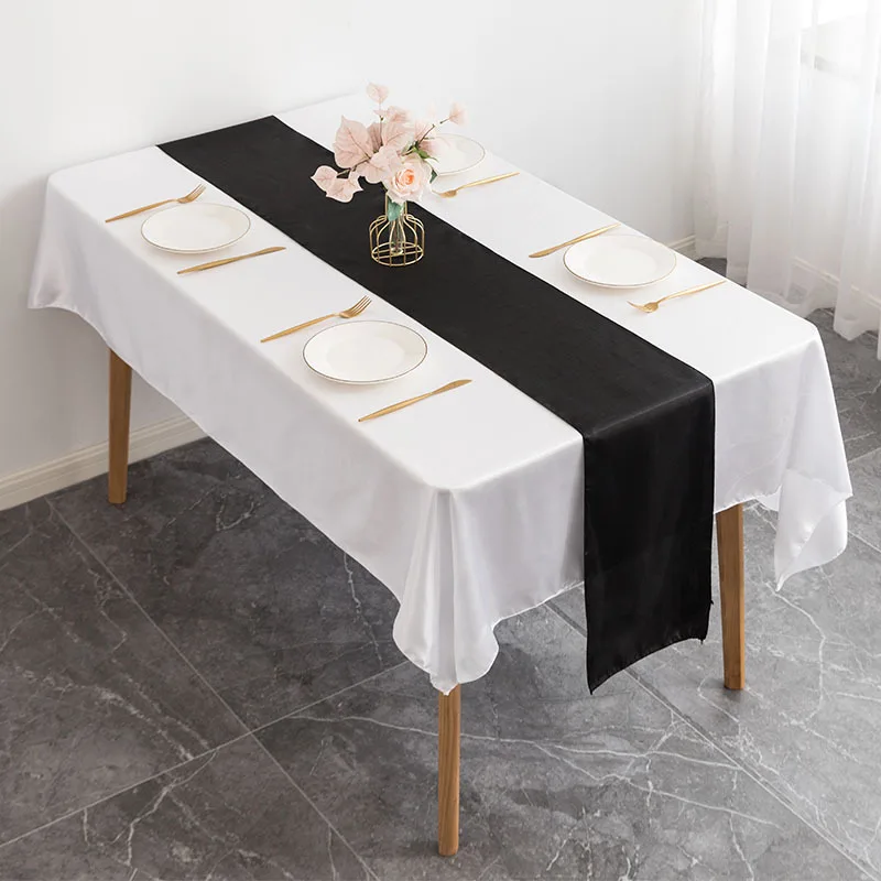 Black Colour Table Runner Satin Shiny Colour Table Decoration Wedding