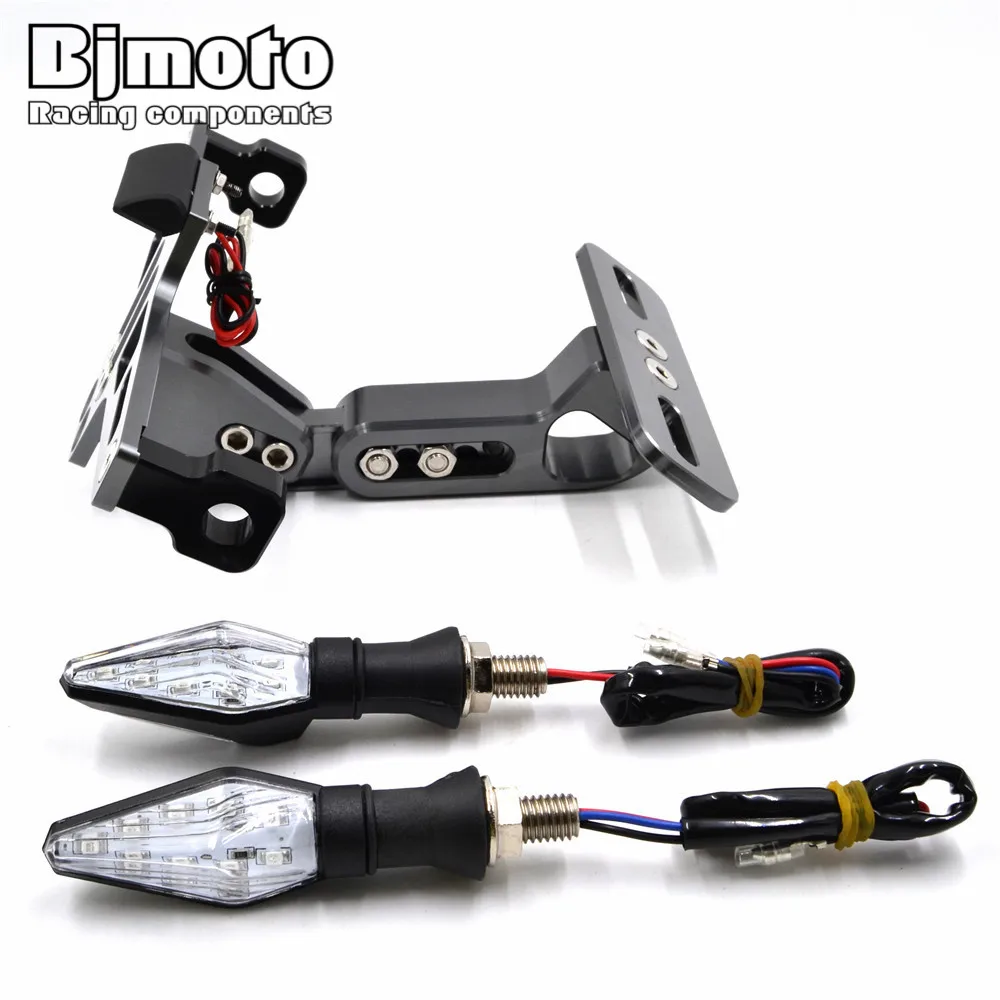 

Universal Moto Adjustable License Number Plate Frame Holder Bracket With LED Turn Signal Light Flashers For KTM Kawasaki Yamaha