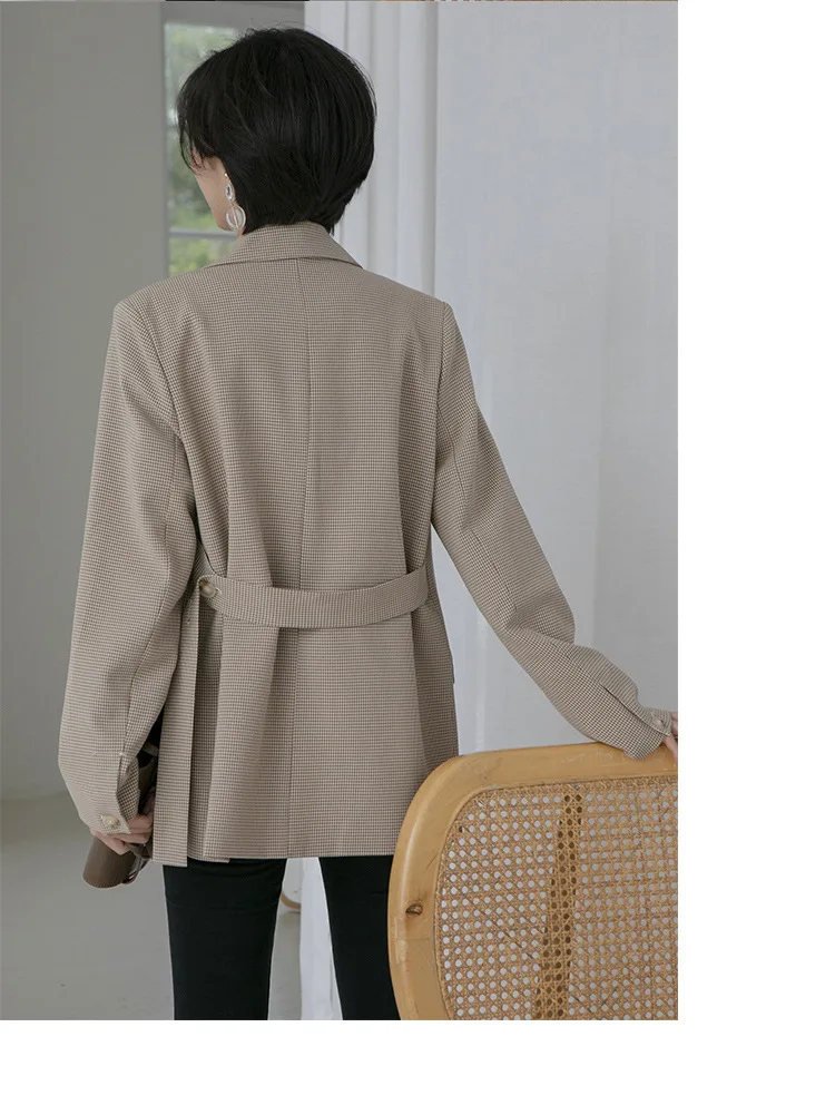Korean-style Autumn& Winter New Style Simple Retro Straight-Cut Small Plaid after Belt Long Sleeve Casual Suit Women's X17