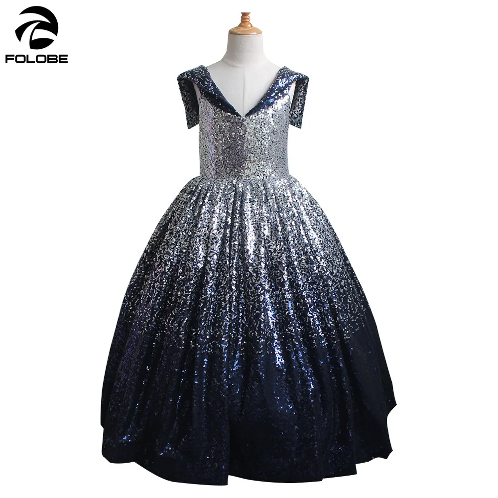 same as picture Платье принцессы для девочек вечернее платье Vestidos de gala, длинное детское бальное платье, голубое, серебряное, блестящее, цветочное, праздничное платье для девочек - Цвет: same as picture