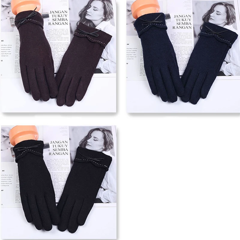 winter wool gloves for women warm plus velvet thickening riding touch screen gloves female long mittens cashmere gloves
