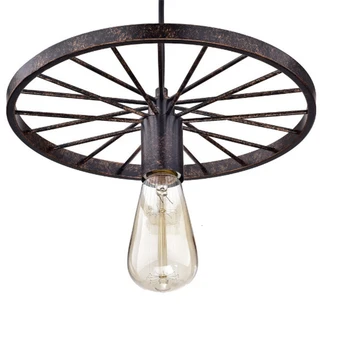 

27 Ce Certified Wire Hanging Rusty Finish E Led Bulb Pendant Lamp Mounting Iron Black Wheel Triple Shades For Home Dining