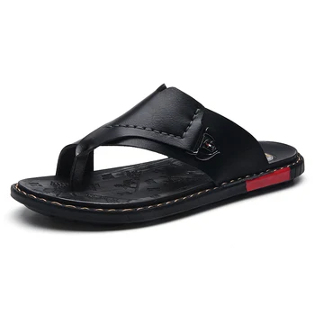 

2020 Flip Flops Men Man Male Black Summer Beach Leather Home Indoor Slippers Outdoor Mens Slides Sandals Shoes Chanclas Hombre