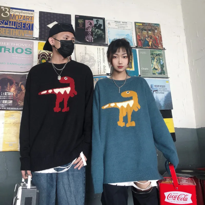 Winter Sweater Men's Warm Fashion Cartoon Print Casual Knit Sweater Man Sweter Lothes Wild Loose Long-sleeved Pullover Men