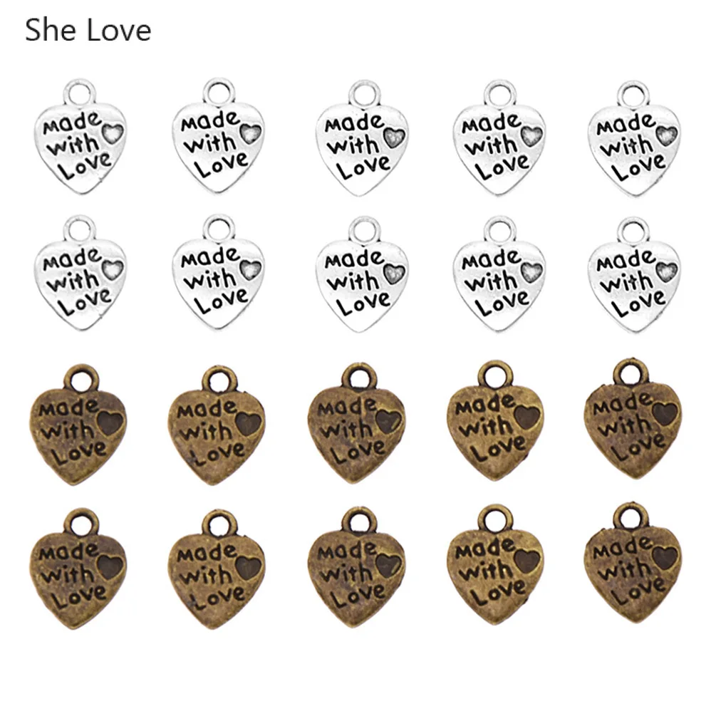 

She Love 50Pcs Handmade Metal Heart Shaped Garment Labels For Clothing Made With Love Letter Printed Label Tag Diy Sewing Craft