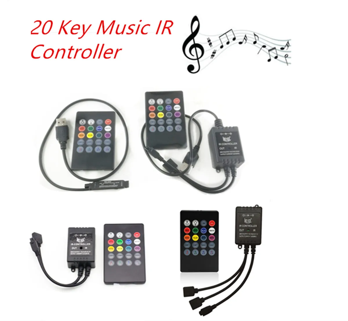 USB 20 music keys IR controller black Remote sound sensor for RGB LED strip high quality 5-24V | Лампы и освещение